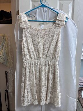 Moon Collection Cream Lace Dress with Floral Overlay